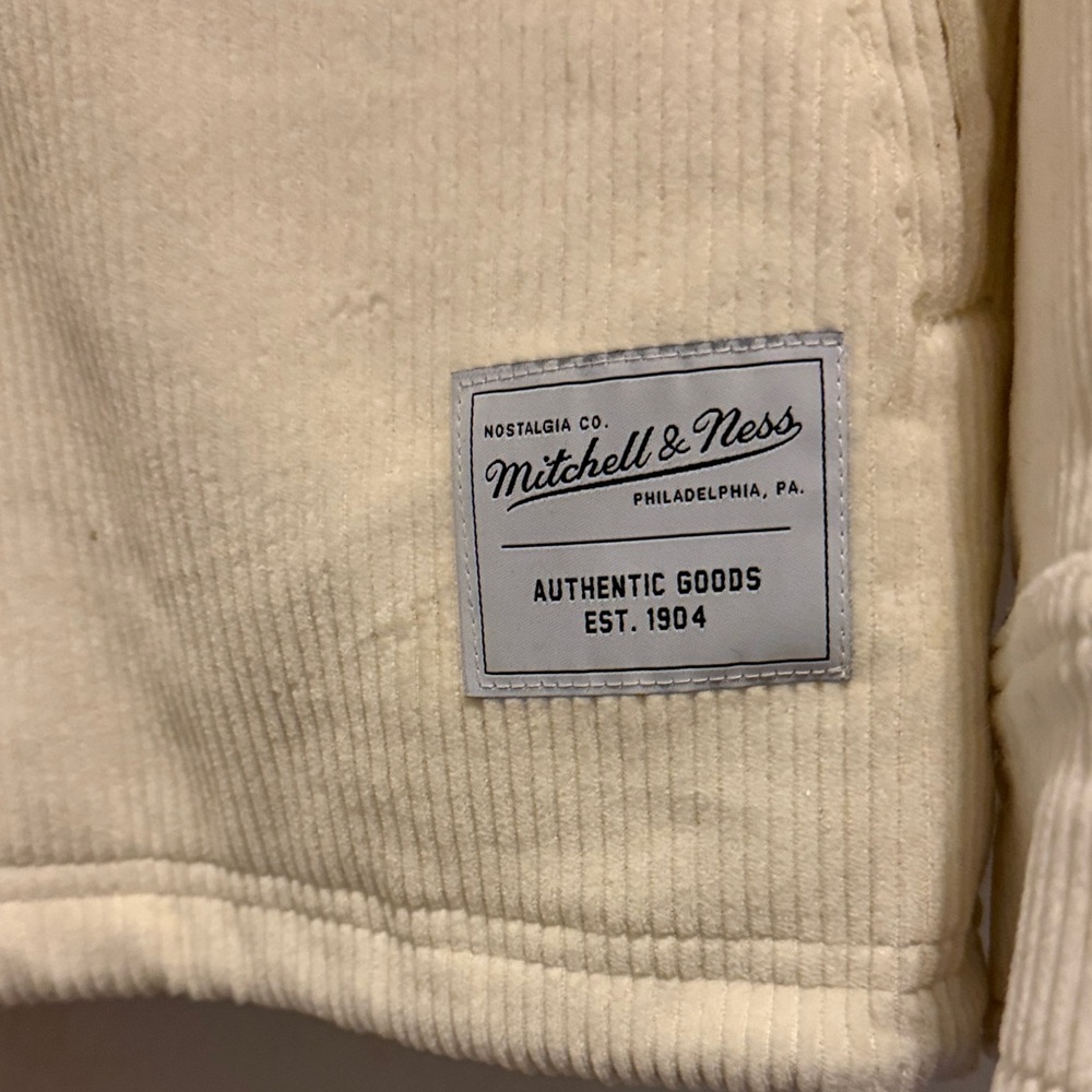 Mitchell & Ness Off-White Corduroy Jacket W/ Black Logo Size L Men - Picture 2 of 5